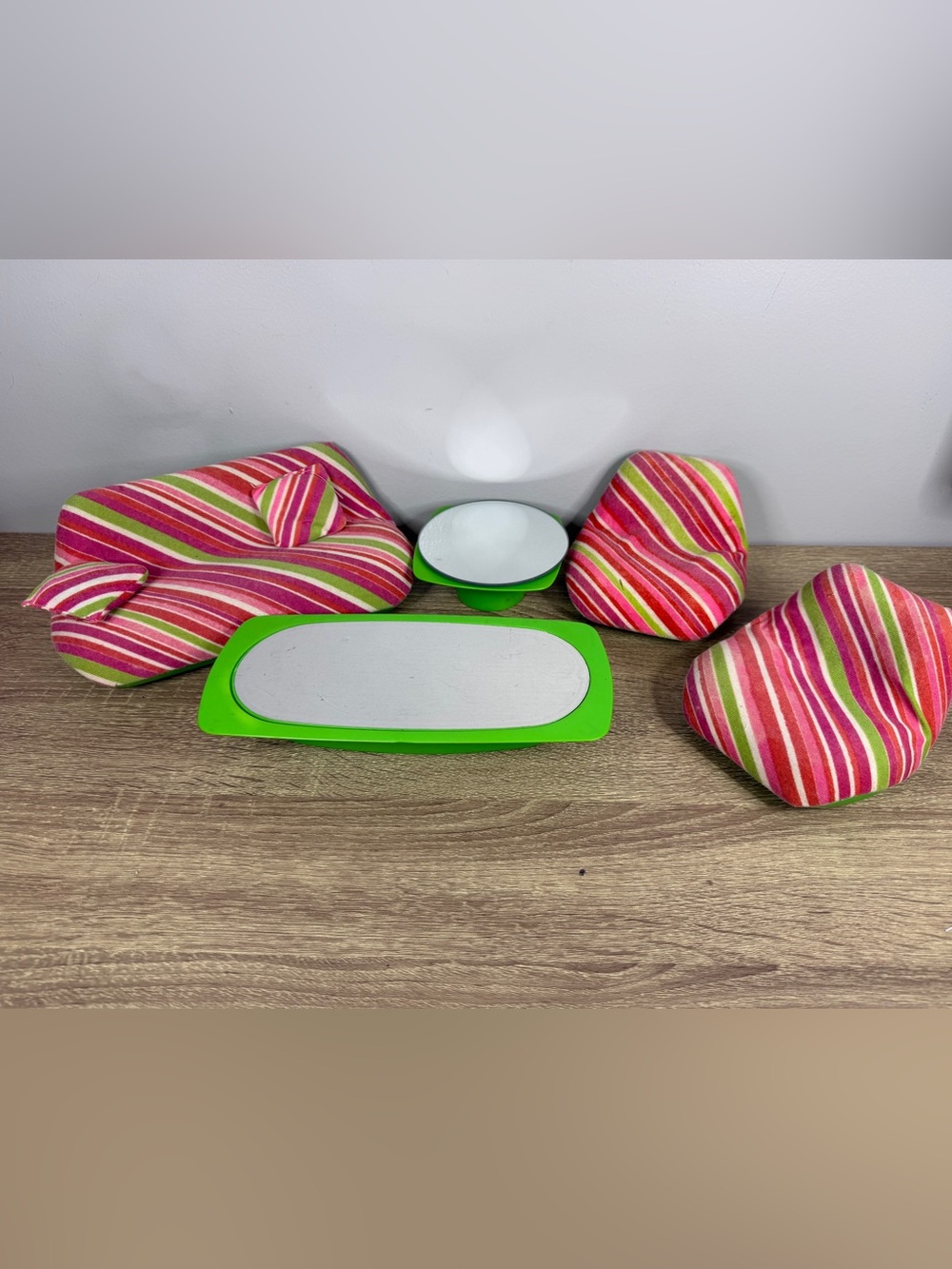 1970s Barbie Striped Pink & Green Doll Furniture Set